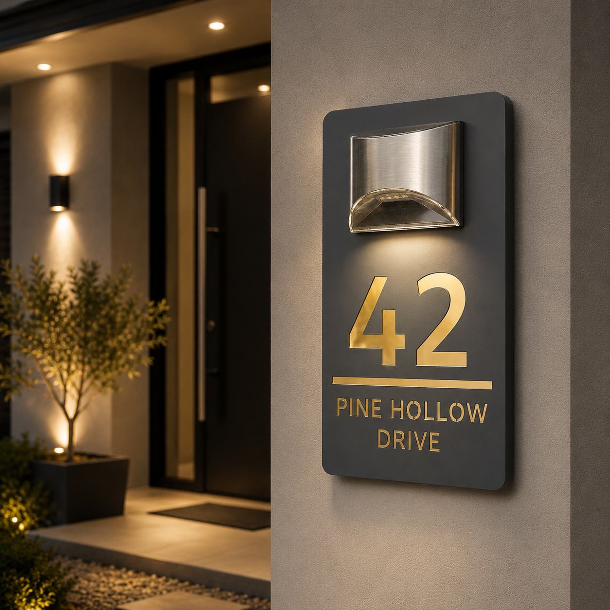 Solar House Number Sign — Personalized LED Modern Address Plaque