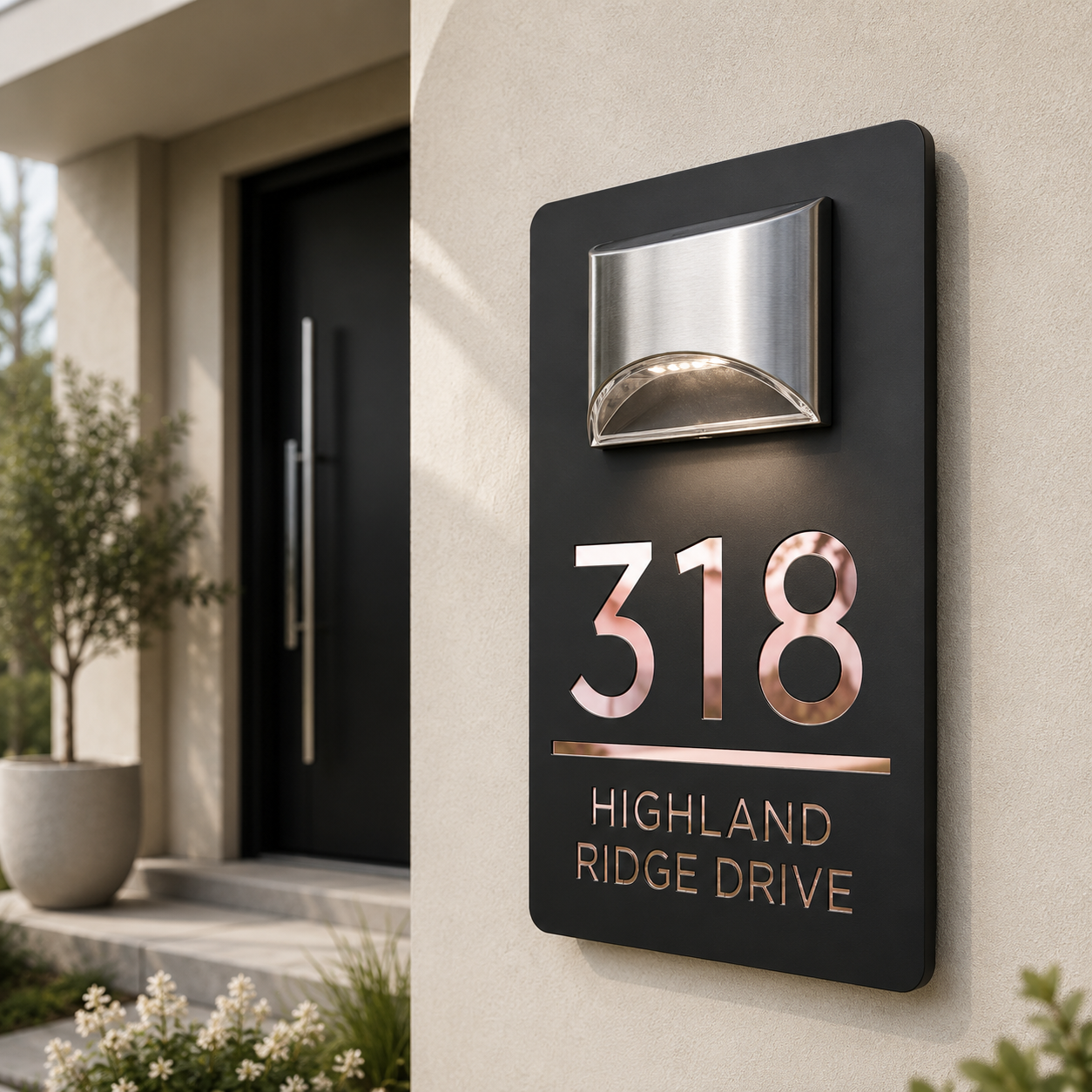Solar House Number Sign — Personalized LED Modern Address Plaque